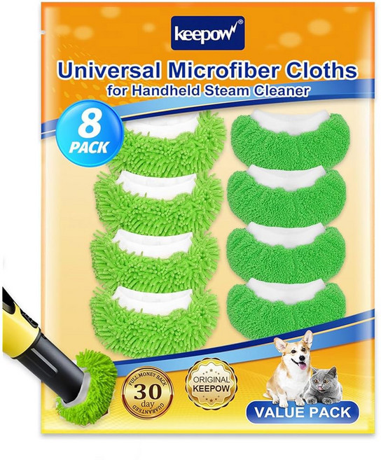 비셀 스팀 샷 컴포데이 퍼스팀 바그너 워셔블 걸레 패드 클리너 부착물과 호환되는 휴대용 클리너용 8팩 극세사, Green, 2 Regular 4 Chenille+4 Coral F