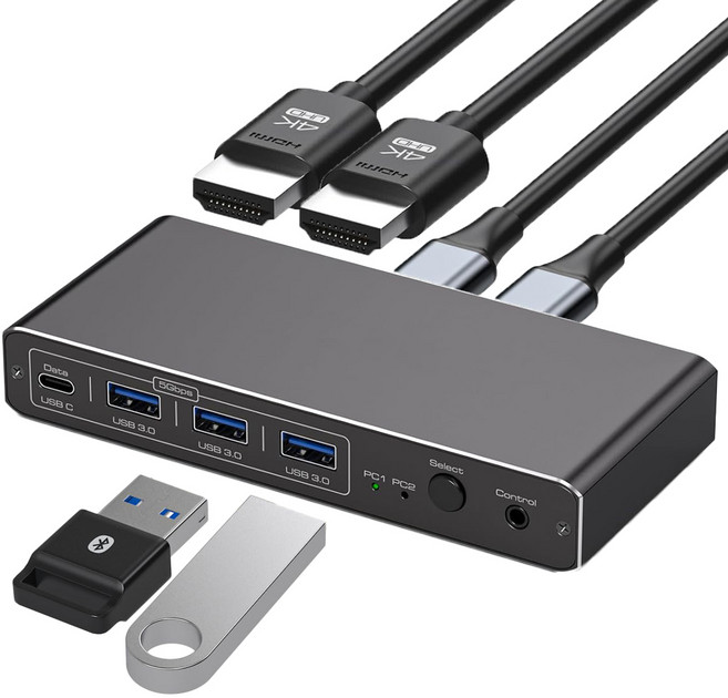 Navceker 2K 120Hz 썬더볼트 USB C HDMI KVM 스위치 100W PD 충전 타입 C USB KVM 스위처 (PC 데스크탑 맥북 HDMI 모니터 1개 연결), ZY-ASW526