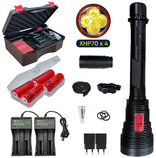 BENONE 베논 극강 수중랜턴 XHP70 x 4구 20000루멘 해루질 잠수 다이버 랜턴 배터리포함 풀세트, XHP70 x 4구 수중랜턴 배터리포함 풀세트, 1세트