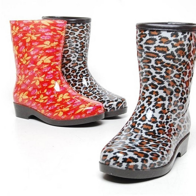 프롬슈 호피 플라워 숏 발목 레인부츠 패션장화 여름방수화 장마 가벼운 작업용장화 국내제작