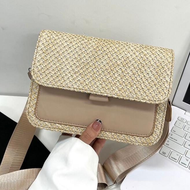 캐주얼 스트로우 패션 스퀘어 숄더 백 여성용 히트 컬러 클러치 여름 비치 크로스바디백