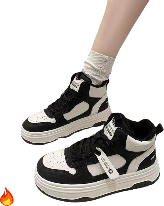 Makone 여성 겨울 심플 하이탑 기모 운동화