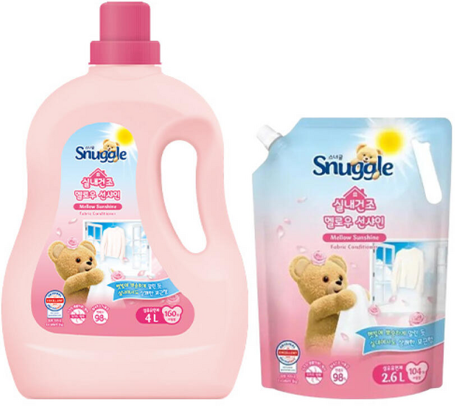 스너글 초고농축 섬유유연제 멜로우 선샤인 4L 1개 + 리필 2.6L 1개