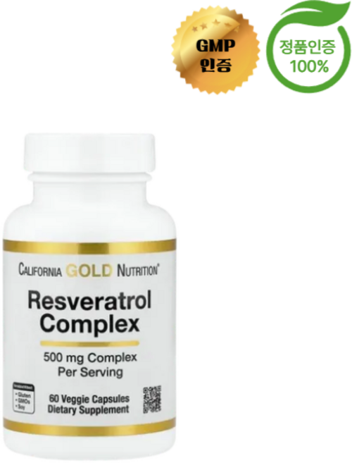 캘리포니아 골드 뉴트리션 레스베라트롤 복합체 500mg 포도씨추출물 레드와인추출물 60정, 1개
