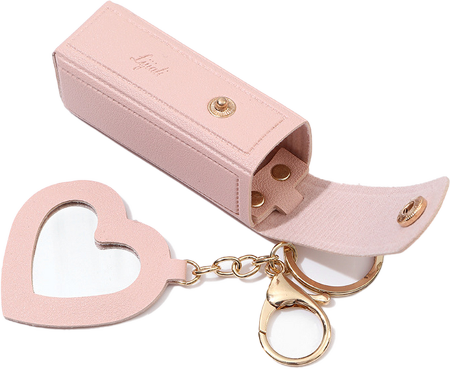 립스틱 케이스 거울 키링 보관 수납 키홀더 열쇠고리, 핑크, 1개