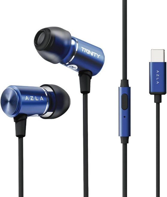 아즈라 TRINITY Black 유선 이어폰 AZLA AZL-TRINITY-ST-BL 일본 정규품, 150cm, 운하형 USB-C 유선 이어폰, 블루