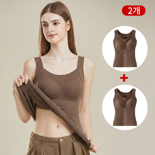[1+1]여성 겨울 울과 실크 보온 일체형 따듯한 발열 슬림온 브라탑