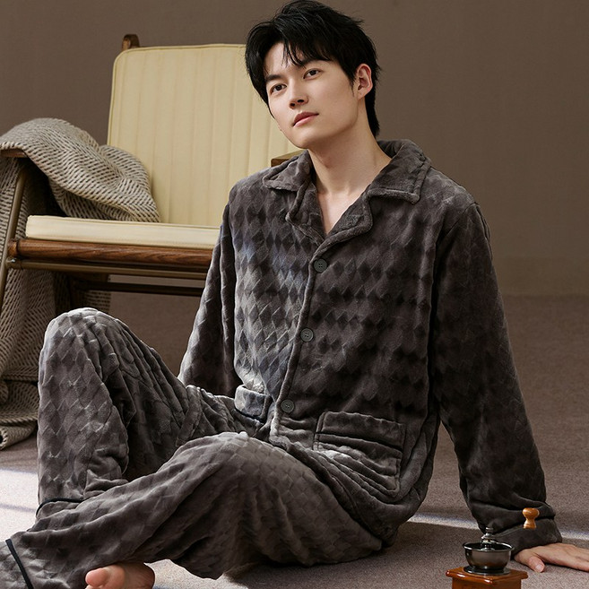 남성용 부드러운 극세사 소재 따뜻한 겨울 잠옷 세트 LY-071YYM