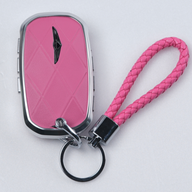 옳다스토어 제네시스 신형 가죽 메탈 키케이스, 핫핑크