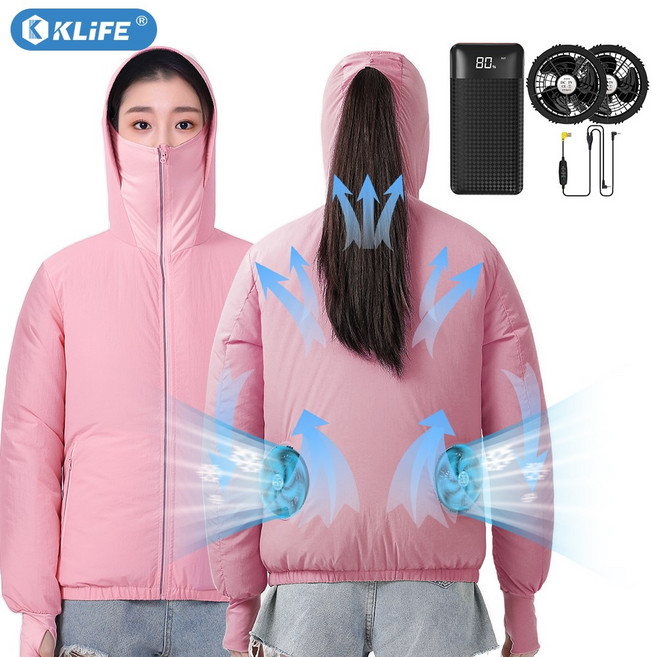 KLIFE 선풍기 옷 여름 자외선 차단용 USB팬+보조배터리20000mAh 포함 남녀공용 경량 바람막이 쿨링 여름 아이스 옷