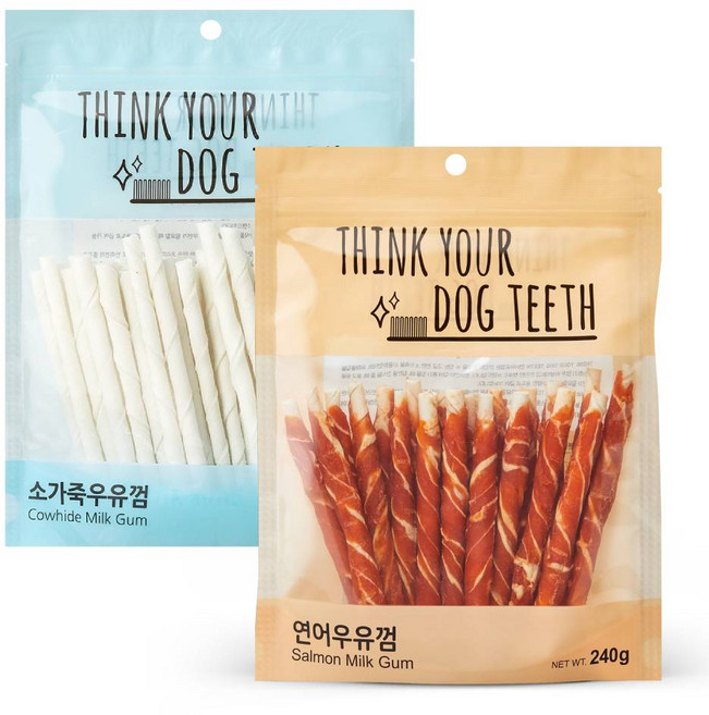 Think your dog teeth 스틱 소가죽 44p + 연어 20p 세트, 소가죽, 연어, 3세트, 490g
