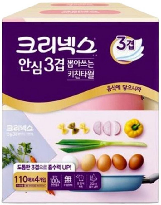 제이큐 뽑아쓰는키친타올 도톰함 110매 4개 3겹키친타올
