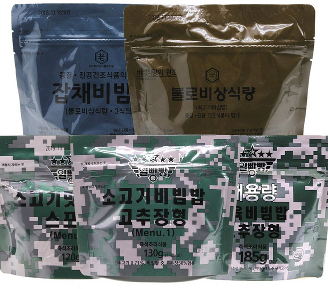 중대용량SET 비상식량 5종 [A] URI고추장소고기밥+라면애밥짬뽕+URI제육비빔밥+M2스프형 소고기밥+일등병건빵(별사탕형), 1개