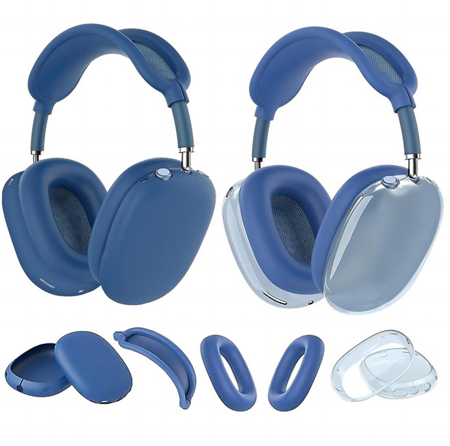 모이모 3+1 에어팟 맥스 프리미어 투명 실리콘 케이스 이어캡 파우치, 블루 (3+1)