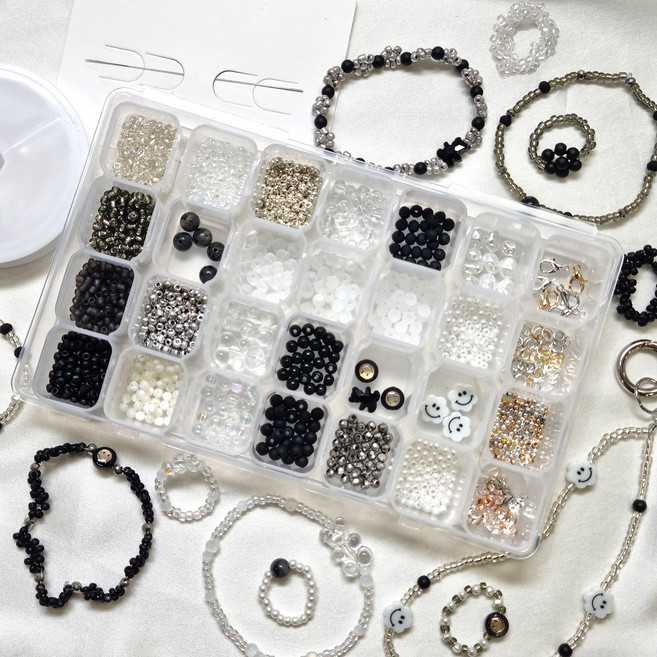 리니팜 시그니처 비즈 공예 세트 키링 팔찌 만들기 DIY, 테마컬러 글루미 블랙, 1세트