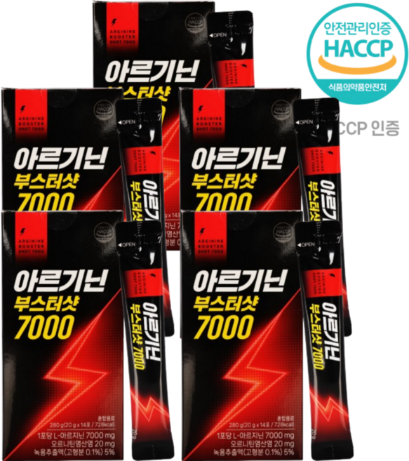 3+3 프리미엄 울트라 아르기닌 7000 mg 알지닌 류신 알기닌 아스파트산 부스터 샷 비타민C bcaa bacc 부스터 운동전 운동후 음료 녹용 알기닌 아미노산 스틱 포, 5박스, 280ml