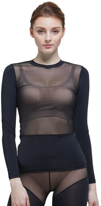 기어엑스 여성용 고급 여름 메쉬 긴팔 라운드넥 냉감 언더레이어 상의