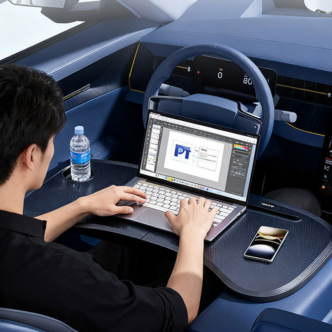 SMTONE 차량용 탄소섬유 접이식 테이블 업무용 식사용 다용도 접이식 테이블 차량용 풀딩 식탁 차량용 뒷자리 조수석 운전석 접이식 식탁 차량용 노트복 거치대, 블랙, 1개