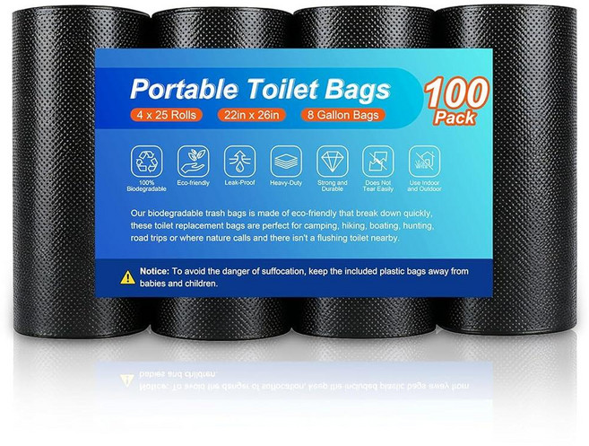 8 Gallon Trash Bags Biodegradable Thickened Portable Toilet Bag Heavy Duty Leak-proof Black Garb, 100PCS