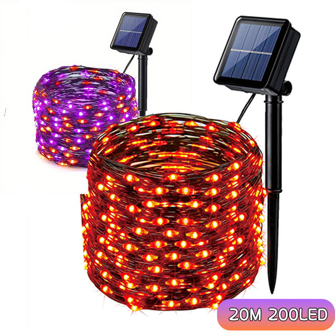 KELAKE LED 와이어 전구 200구 태양열 정원등 22M 할로윈 데코 / 파티 무드등 / 크리스마스전구, 오렌지