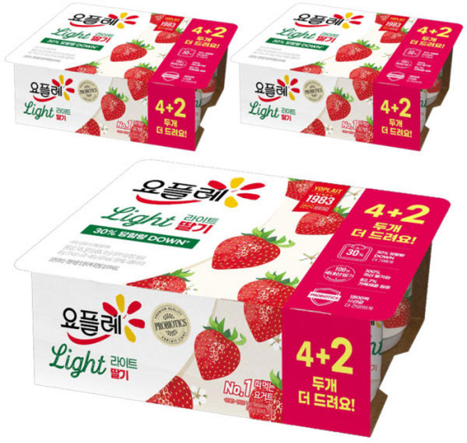 빙그레 요플레 딸기 라이트 요거트 유치원 어린이집 간식, 80g, 36개