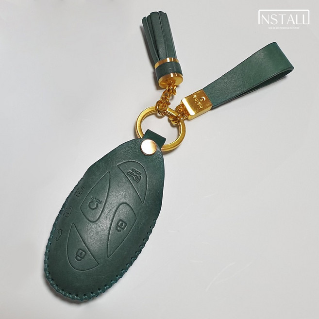 더 올뉴 그랜저(GN7) 가솔린 푸에블로 가죽 스마트 키케이스 키홀더_태슬O, 블루그린(+골드), 블루그린