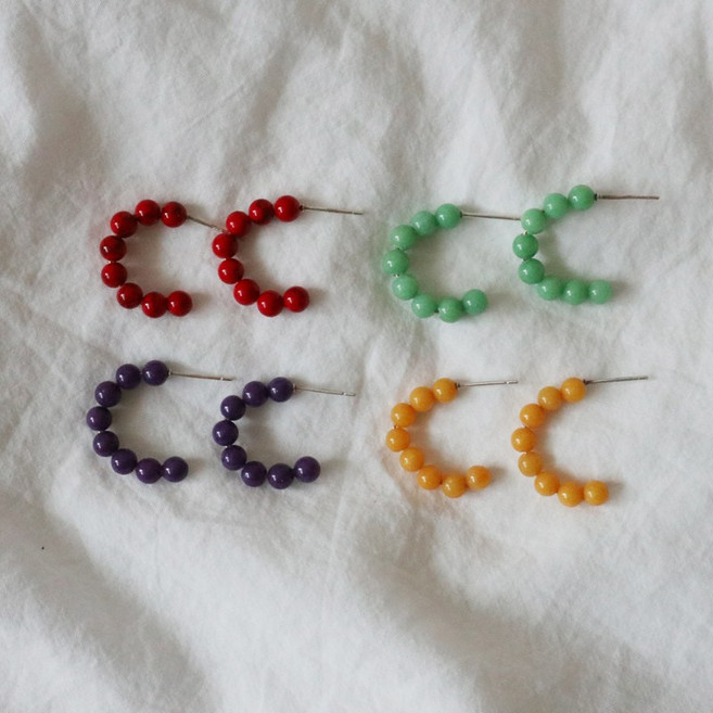 원석 구슬 하프 링귀걸이 925 실버침 (2color)