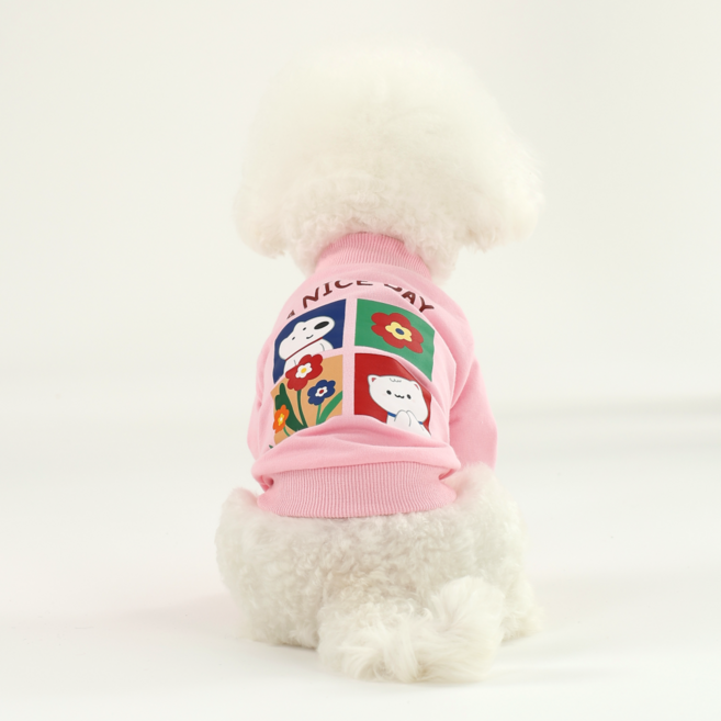 큐앤캐롯 강아지 티셔츠 맨투맨 귀여운 캐릭터 강아지옷, 1개, 핑크