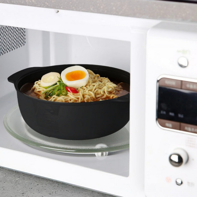 그로스팟 안전한 국산 전자렌지용 라면용기 계란찜기 세트, 2개, 블랙 (중+소)