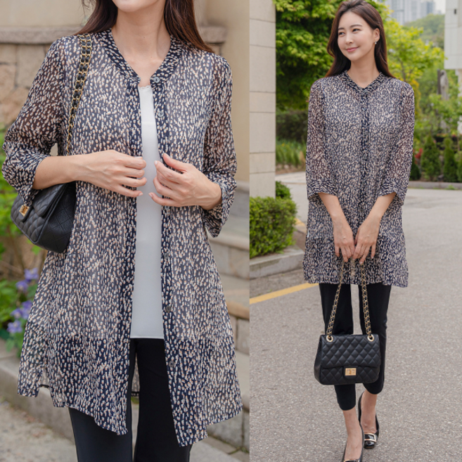 드리다 여름 여자 호피 패턴 쉬폰 시스루 빅사이즈 롱 블라우스 자켓 4050대 중년여성 엄마옷 마담 하객DH2738051
