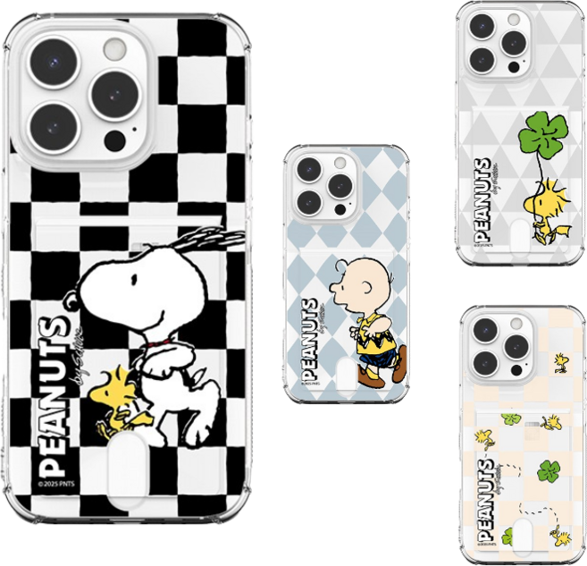 갤럭시A16(A166) 스누피 우드스탁 와글와글 프렌즈 에어쿠션 카드수납 투명 케이스