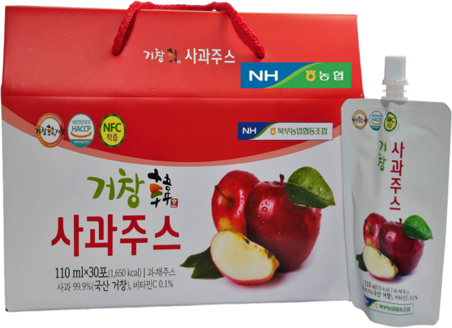 거창북부농협 국산 NFC착즙 사과즙 거창사과, 30개, 110ml