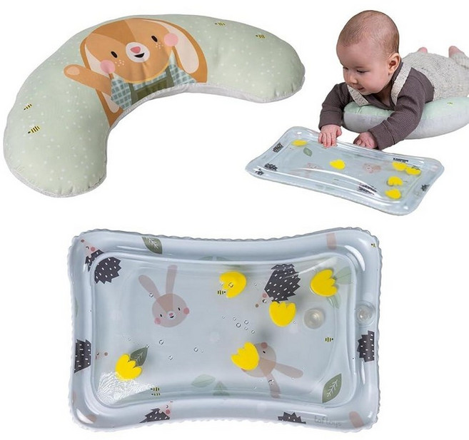 타프토이즈 Taf Toys 아기 발달을 위한 워터 매트 및 지지력 있는 복부 놀이 포함 시간 라운지 쿠션 신생아 유아 유아용 터미 타임 장난감 229167, Light Brown and Baby Blue