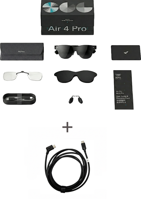 TCL RayNeo Air4 Pro + 1.8M 전용케이블[공식스토어] / AR글래스 / Bang Olufsen Audio / HDR지원 / 스마트안경, 1개, RayNeo Air4 Pro/XRGF39