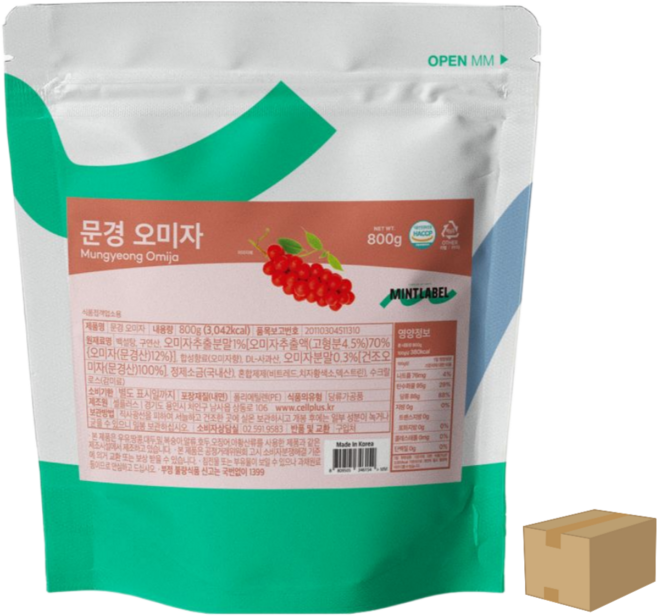 민트라벨 문경 오미자 에이드 아이스티 음료 파우, 1개입, 800g, 12개