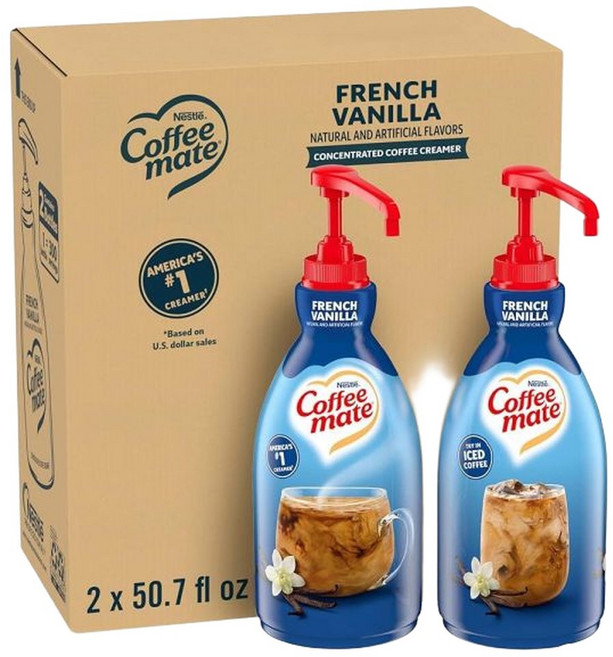 Nestle Coffee mate 커피 크리머 프렌치 바닐라 농축 액체 펌프 병 비 유제품 냉장 1.5L 2개입 3173170, 1개