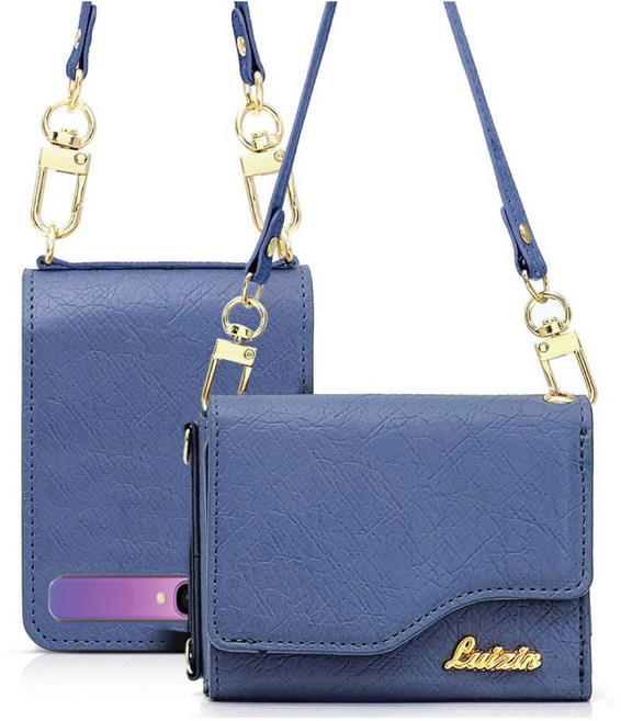 갤럭시 Z플립1 / 플립2 공용 _ 젤라 프리미엄 케이스 지폐1칸+카드4장 수납 지갑형 + 핸드스트랩