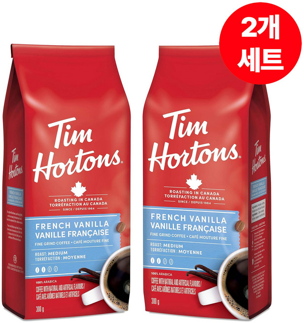 팀홀튼 프렌치 바닐라 커피 파인그라인드 미디엄 로스트 300g X 2개입 캐나다산 Tim Hortons