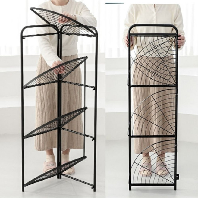 설치쉬운 원터치 접이식 철재 무타공 흔들림없는 스텐 낙하방지 폴딩 코너 선반 3단 4단 받침대포함, 1개, 3단 화이트