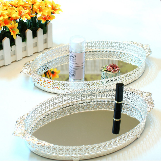 데코스토리 은은한 실버색상의 화장대소품 탁상거울 화장품받침대 펜슬통 액자, 실버