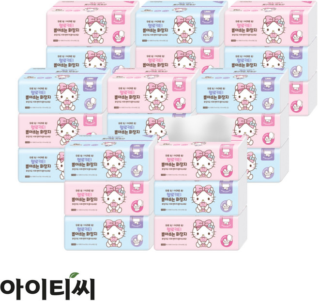 헬로키티 핑크리본 뽑아쓰는 화장지(100매) 3입X8팩(24입), 3개입, 8세트