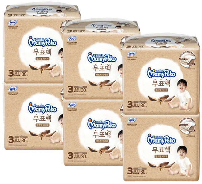 마미포코 무표백 밴드형 기저귀 남여공용 중형, 3단계, 180매