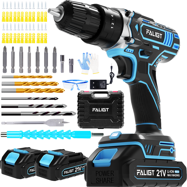 FALIGT 21V 무선충전 해머전동드릴 공구세트, 1