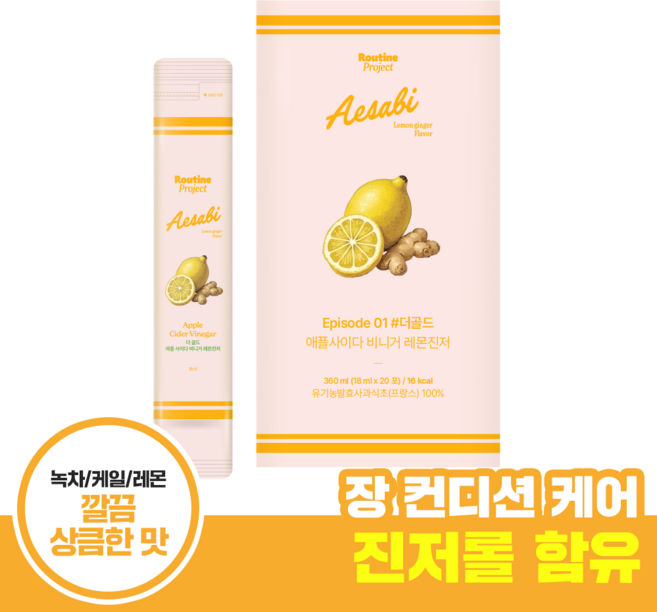루틴프로젝트 애플사이다비니거 레몬진저 식초 스틱 다이어트 20포, 1박스, 360ml