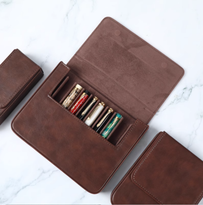 만년필 펜 케이스 파우치 보관함, 3구, 1개, 브라운