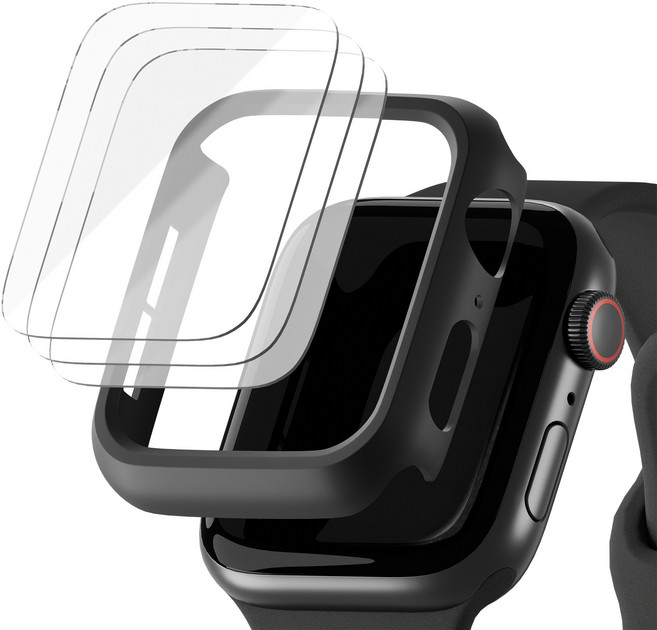 아이메이드잇 애플워치 풀커버 자가복원 액정 보호필름 3p + 하드커버 케이스, 블랙, 1개
