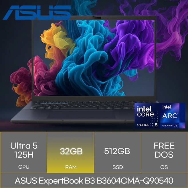 에이수스 2024 익스퍼트북 B3 16 코어Ultra5, B3604CMA-Q90540, Free DOS, 32GB, 512GB, Star Black