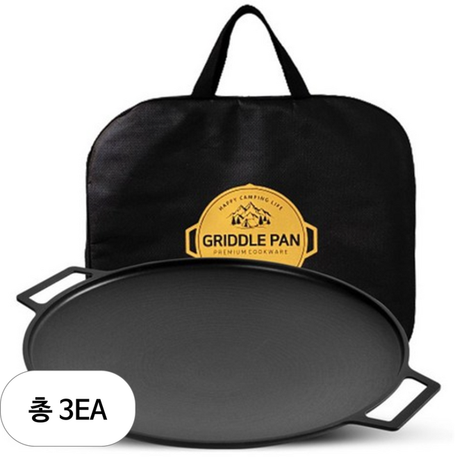 Sisem 통주물 고기불판 인덕션 그리들 팬 + 전용가방, 40cm, 3세트