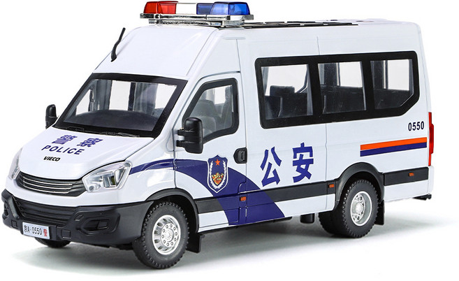 1:24依維柯警車合金車模型 聲光回力 男孩玩具 澄海, 1個