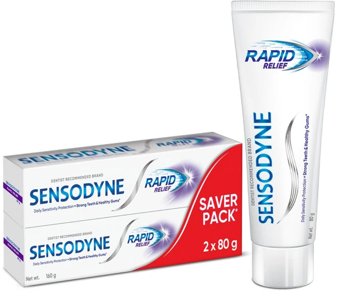 Sensodyne Toothpaste Rapid Relief | Fast Sensitivity Relief Tooth Paste Combo Pack - 160gm, 2개, 80g - 쿠팡